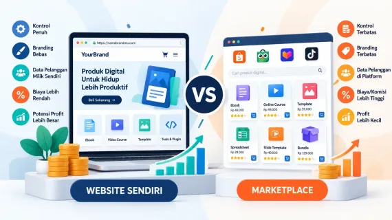 Jualan Produk Digital di Website Sendiri vs Marketplace: Mana yang Lebih Menguntungkan?